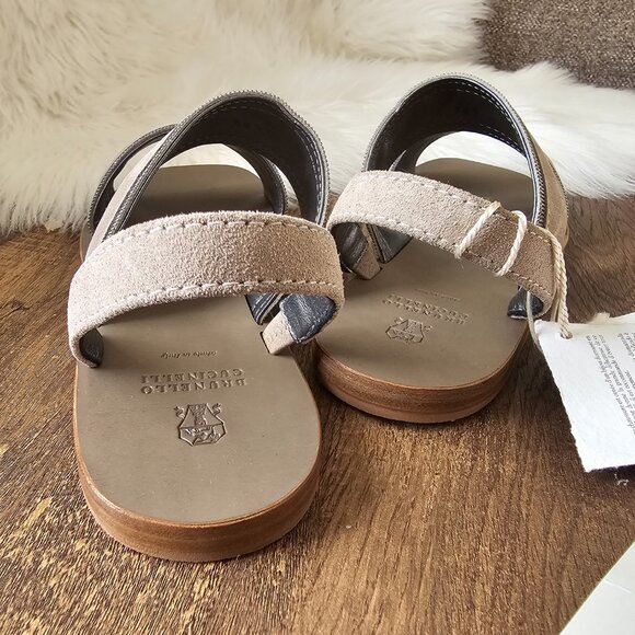 NWT!! Brunello Cucinelli Monili/Beaded Suede Sling Back Flat Sandals 7.5 - Picture 5 of 16